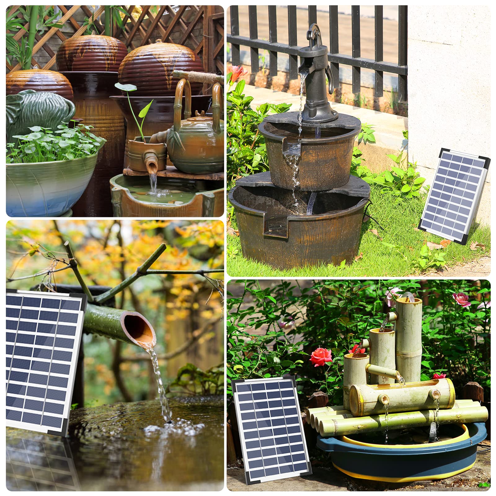 6.5W Solar Water Fountain, Built-in 1500 mAh Battery, Upgraded Solar Pond Pump, Water Pump, Solar Floating Fountain Pump with 6 Fountain Styles for Garden, Bird Bath, Pond and Fish Container