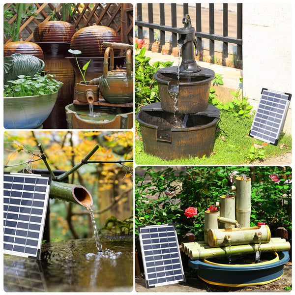 6.5W Solar Water Fountain, Built-in 1500 mAh Battery, Upgraded Solar Pond Pump, Water Pump, Solar Floating Fountain Pump with 6 Fountain Styles for Garden, Bird Bath, Pond and Fish Container