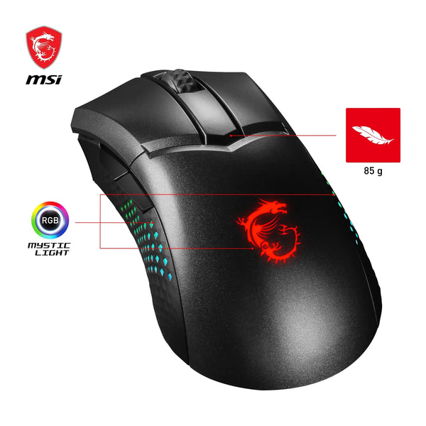 MSI CLUTCH GM51 LIGHTWEIGHT Gaming Mouse - 26000 DPI Optical Sensor, Elite 0.125ms Latency, 60M+ Click OMRON Switches, 6-Buttons, FriXionFree Cable, RGB Diamond LightGrips, 75g - Wired