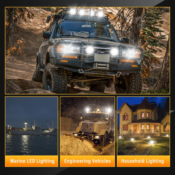 RIGIDON 2 Pcs Black Case Round Led Work Light, 9 inch 294W Spot Beam, 12V 24V Driving Lights Lamp Headlight for Car Off road Boat Truck 4x4 SUV ATV Tractors Excavator, 6000K White, Fog Lamp