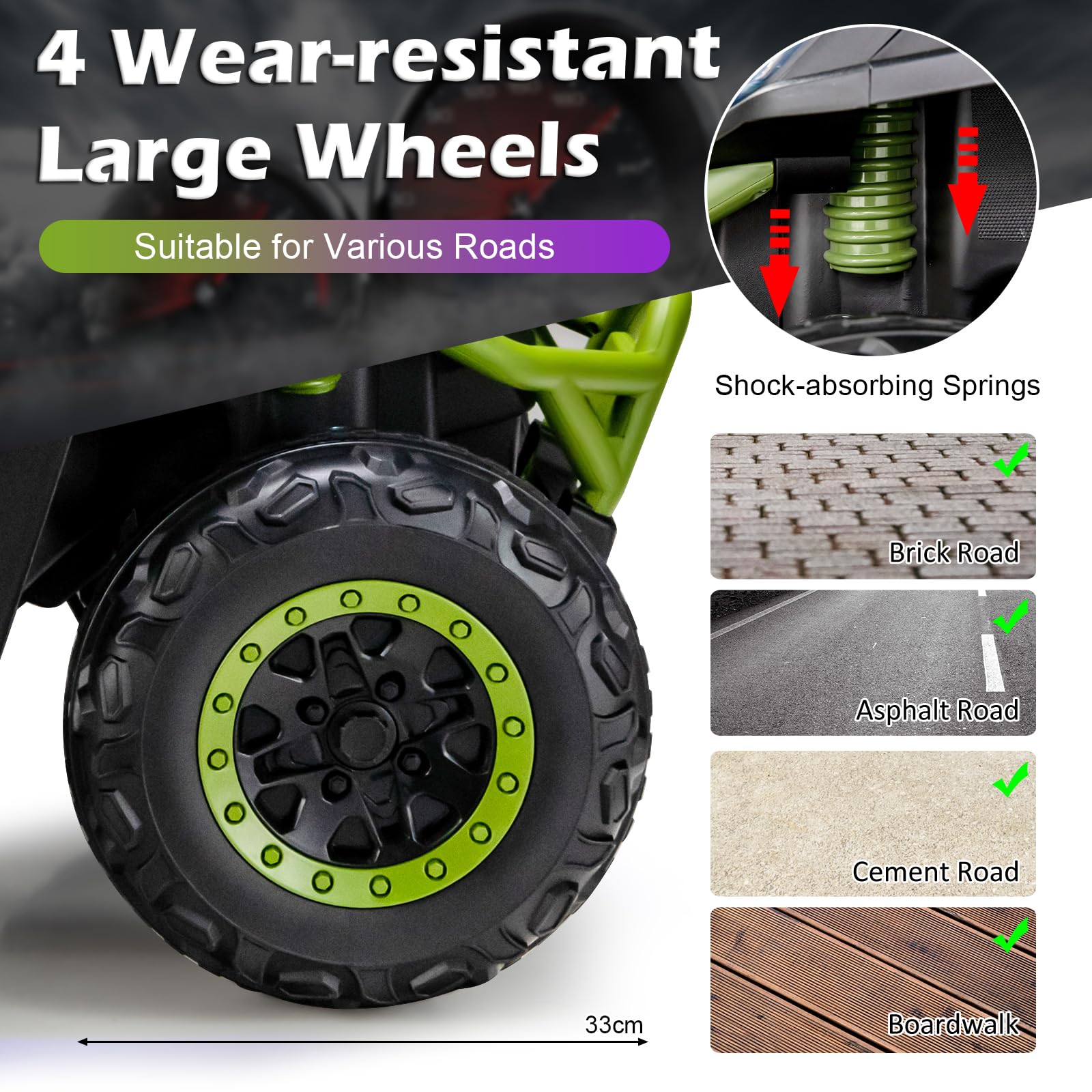 Kids Electric UTV, 2-Seater 12V Battery Powered Toy Car with Remote Control, Lights, Bluetooth, MP3, USB, FM, High/Low Speed & Suspension Spring, Children Ride on Car for 3-8 Years Old (Yellow)