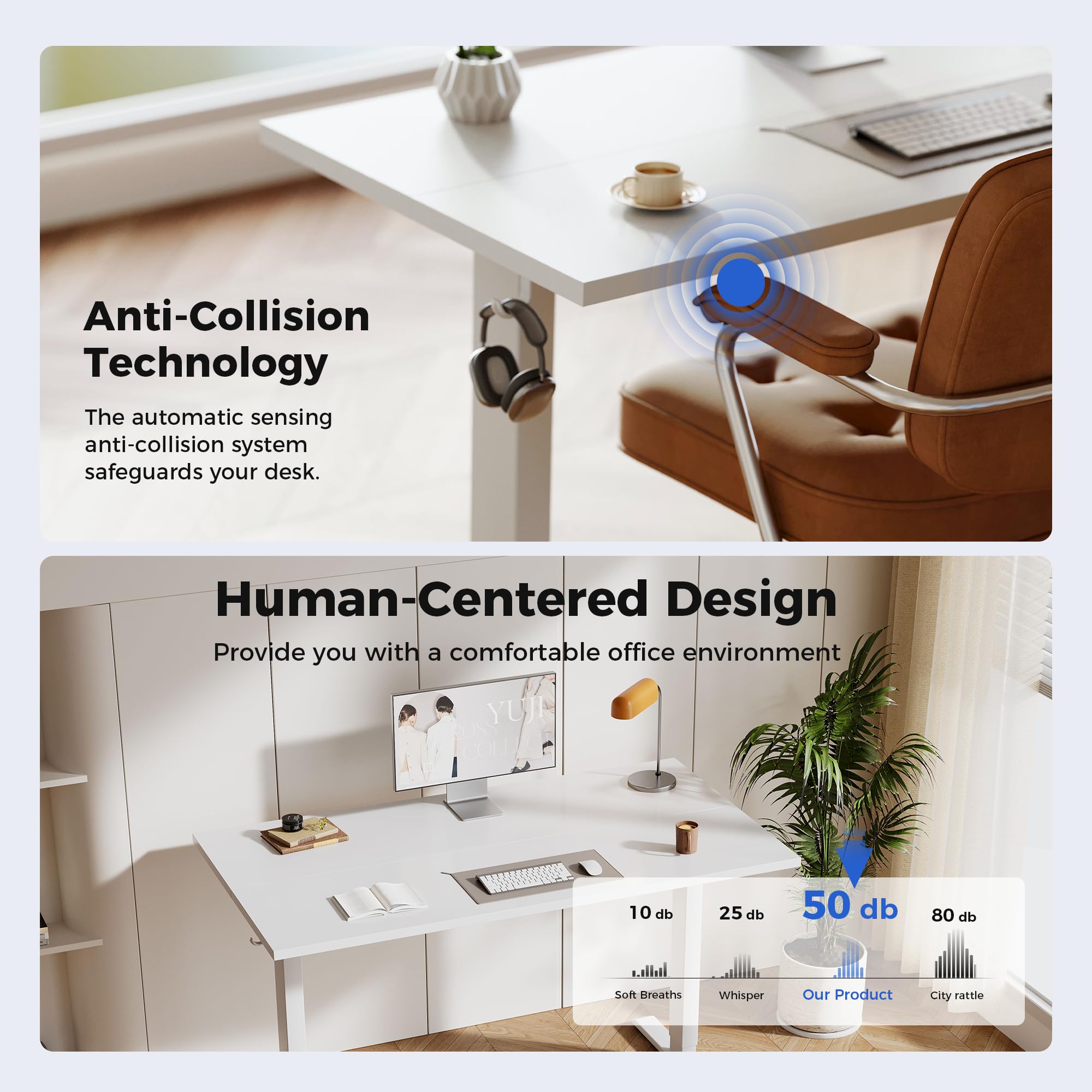 Agilestic L-Shaped Electric Standing Desk, 140cm Height Adjustable Sit-Stand Desk for Home Office, Ergonomic Computer Desk with Spliced Board, White