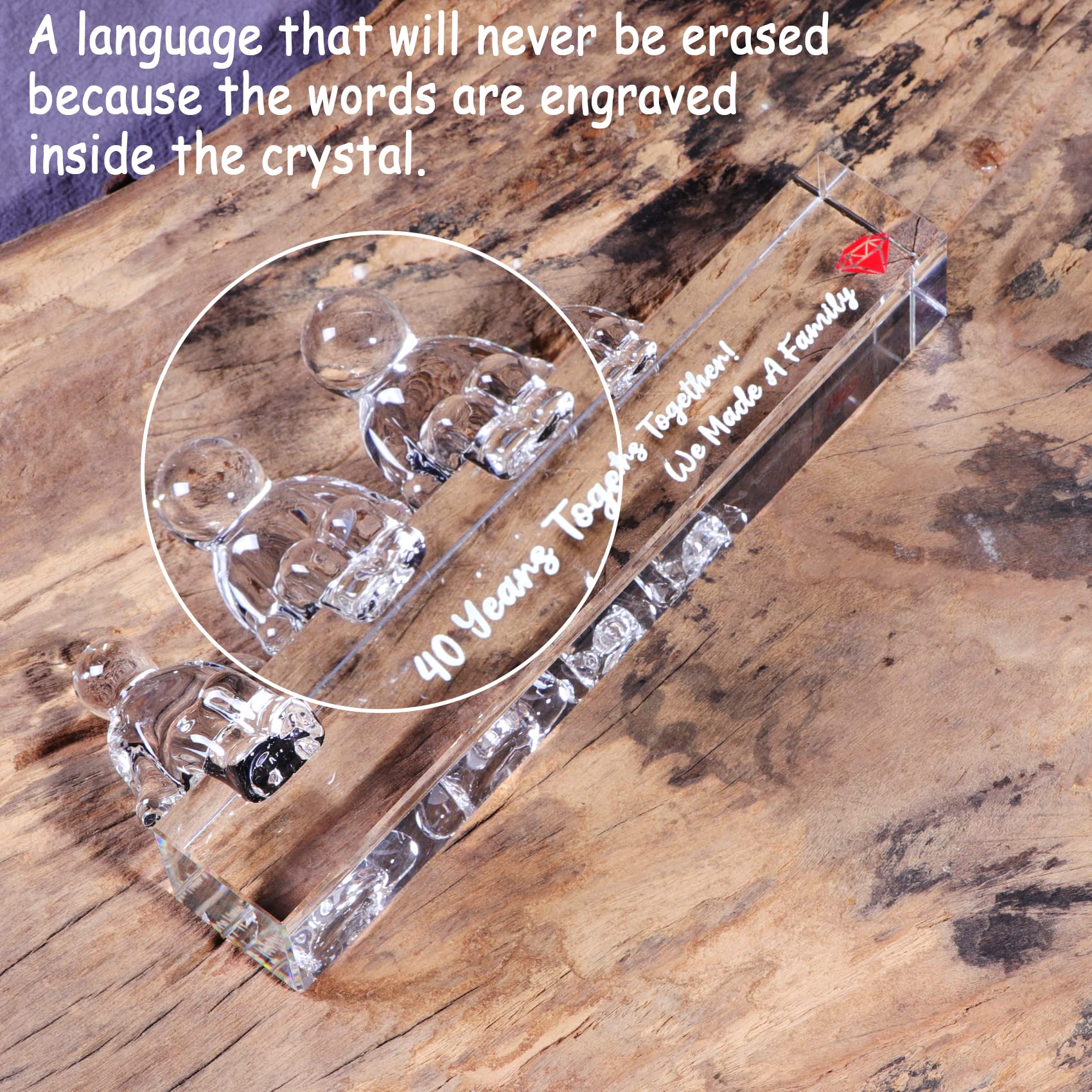 Movdyka Crystal 40th Wedding Gifts on Anniversary for Her Wife, Ruby 40 Years Together We Made A Family, Glass Ornament Keepsake for Couple (2