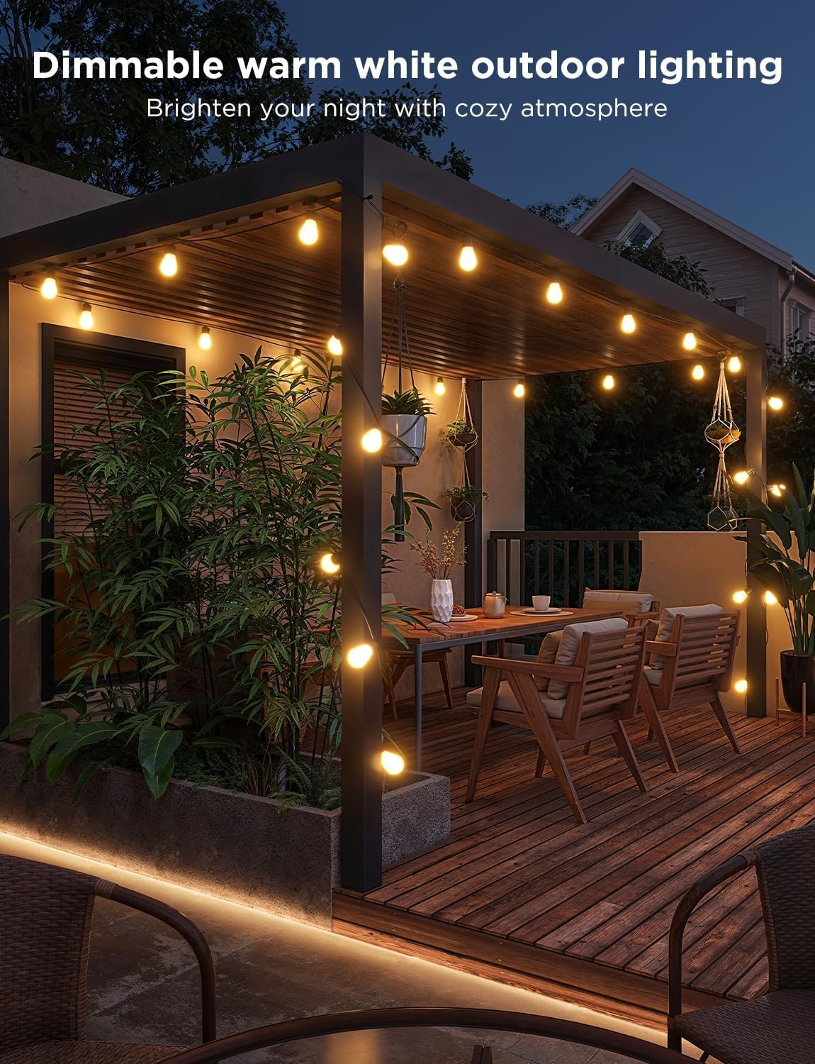 Govee Outdoor LED String Lights, 15m RGBIC WiFi Garden Lights Dimmable Warm White LED Bulbs, IP65 Waterproof Smart Garden Lights for Backyard, Party