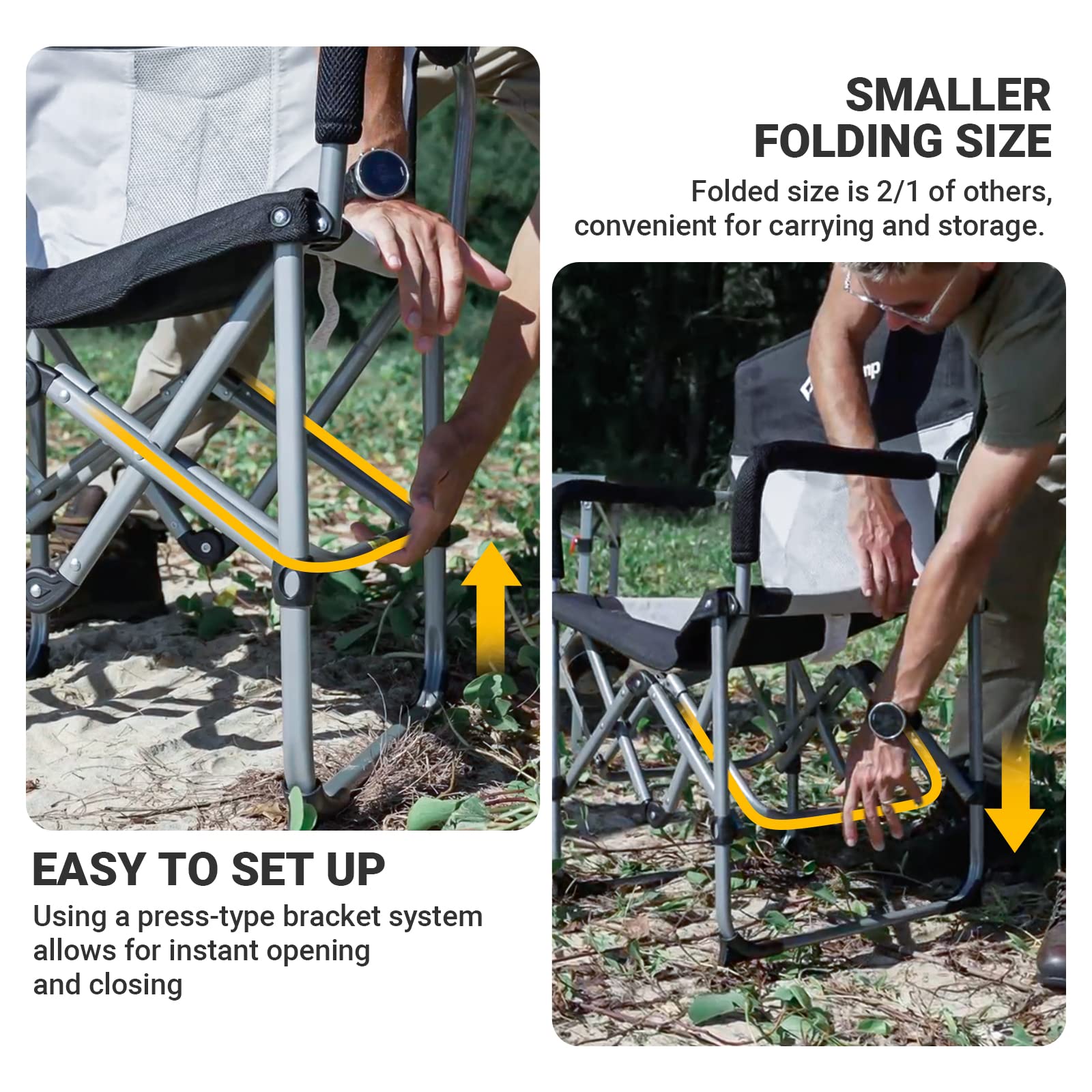 KingCamp Folding Camping Chairs for Adluts Heavy Duty Directors Chair with Cooler Bag and Side Table Support up to 150KG