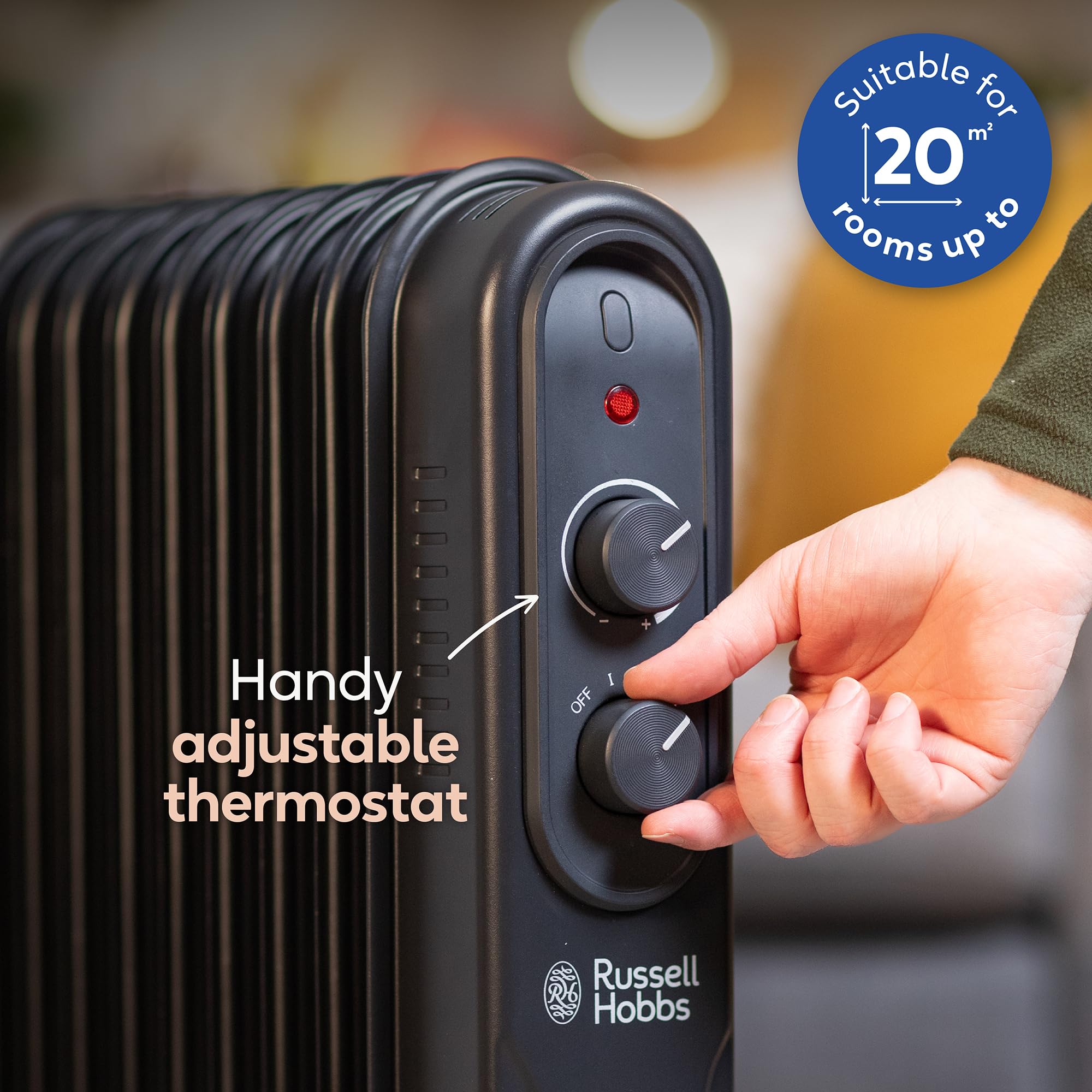 Russell Hobbs 1500W/1.5KW Oil Filled Radiator, 7 Fin Portable Electric Heater - Anthracite, Adjustable Thermostat, 3 Heat Settings, Overheat Protection, 15m sq Room Size, 2 Year Guarantee RHOFR7004A