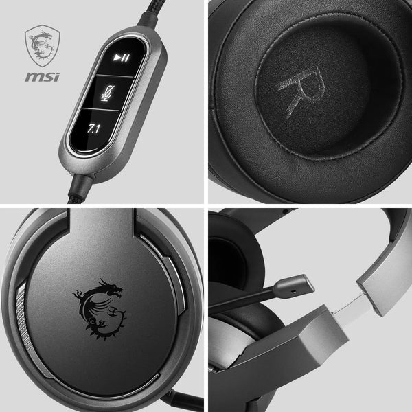 MSI IMMERSE GH50 GAMING HEADSET - 7.1 Virtual Surround Sound, Vibration Feedback, 40mm Neodymium Drivers, RGB Lighting, Detachable Mic, Inline Controls, USB 2.0 Connector - Wired (Package may vary)