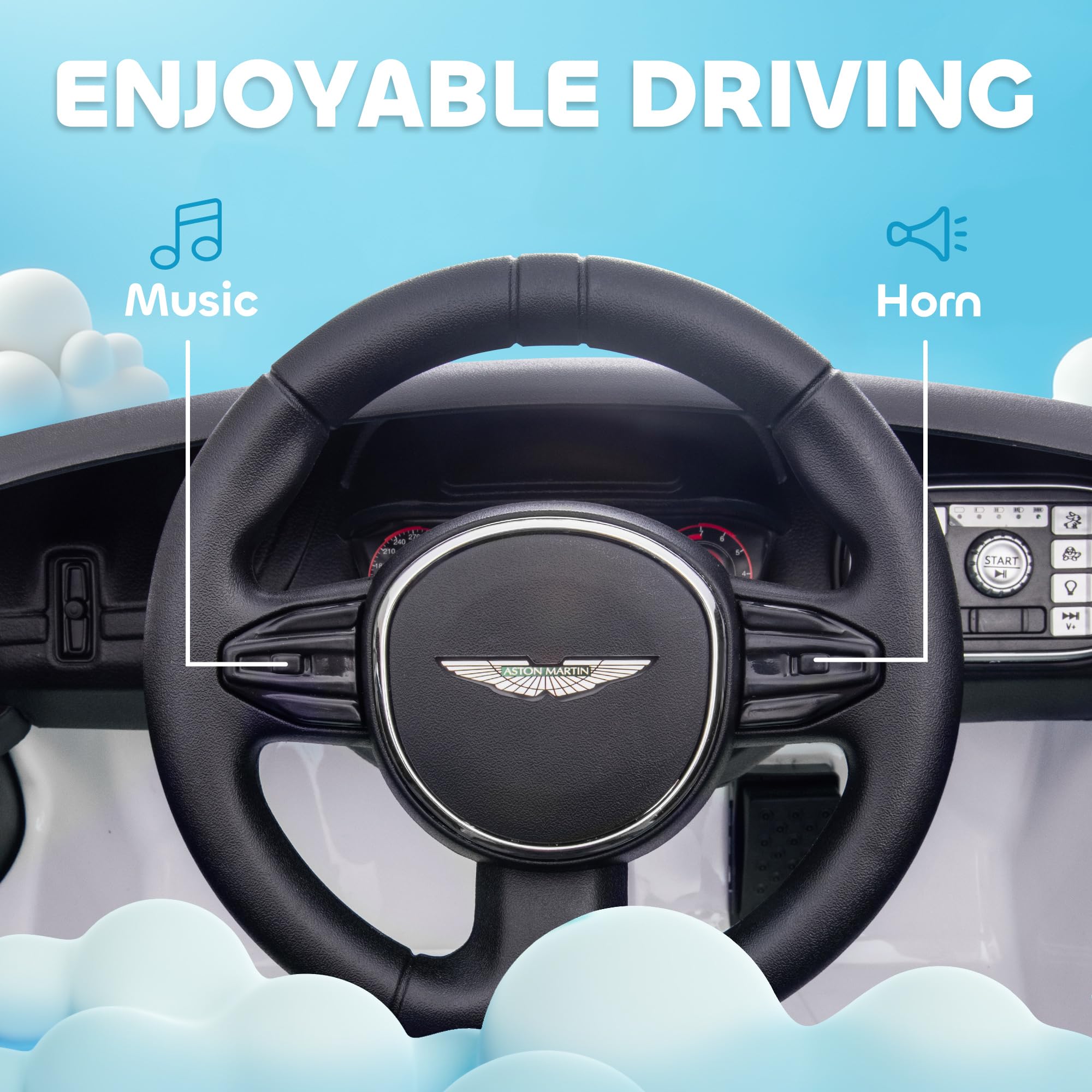 AIYAPLAY 12V Kids Electric Car, Aston Martin DBX Licensed Kids Ride on Car with Remote Control, 4 Suspension Wheels, LED Lights, Music, Horn, Slow Start, for Ages 3-6 Years, Blue