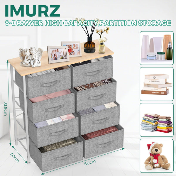 IMURZ Chest of Drawers,Fabric Storage Drawers wtih 8 Units Large Storage Space,Sturdy Steel Frame Chest of Drawers Bedroom for Living Room, Hallway