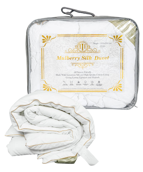 LuxBedCo Mulberry Silk Duvet with Egyptian Cotton Casing - Soft & Luxurious Silk Bedding for Winter & Summer Use - Double Duvet