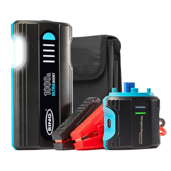 RING ULTRABOOST 1500A Car Battery Jump Starter Power Pack - Safely Starts Up to 6 Litre Petrol and 3 Litre Diesel Engines - Battery Booster with Jump Leads, Portable USB Powerbank and LED Torch