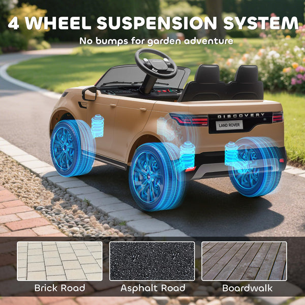 AIYAPLAY Land Rover Discovery Licensed 12V Electric Car for Kids, Ride on SUV with Remote Control, 4 Wheel Suspension System, Slow Start, LED Lights, Music, for 3-6 Years Old, Khaki