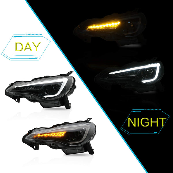 VLAND LED Tail Lights Compatible with Toyota 86 GT86 2012-2020/Subaru BRZ 2013-2020/Scion FR-S 2013-2020, Full LED Rear Light with Sequential Indicator, Red White Lens