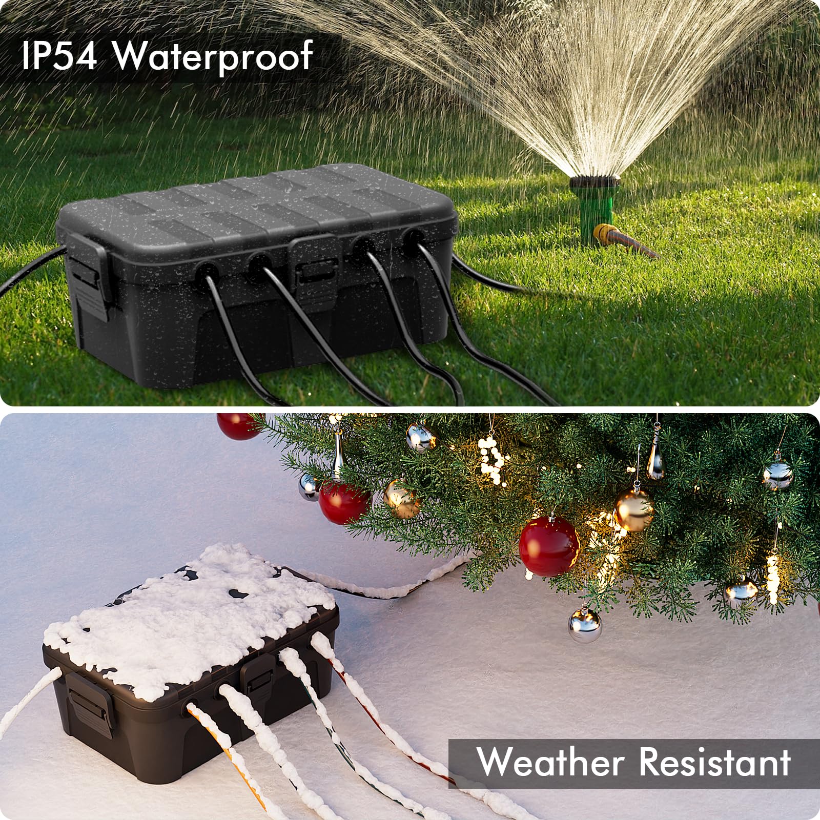 RESTMO Extra Large Waterproof Electrical Box, IP54 Weatherproof Outdoor Outlet Cover, Protect Outlet, Plug, Timer, Power Strip (Not Included), Holiday Light Decoration, 32 x 22 x 13 cm, Black