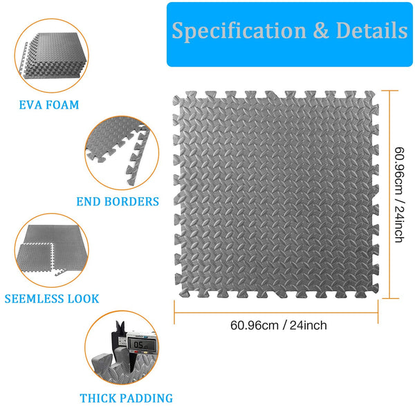 DOOHALO Puzzle Exercise Mat,Protective Gym Flooring Mat 60cmx 60cm,Non Slip Rubber Floor Cushions,EVA Interlocking Foam Tiles Mats,for Home
