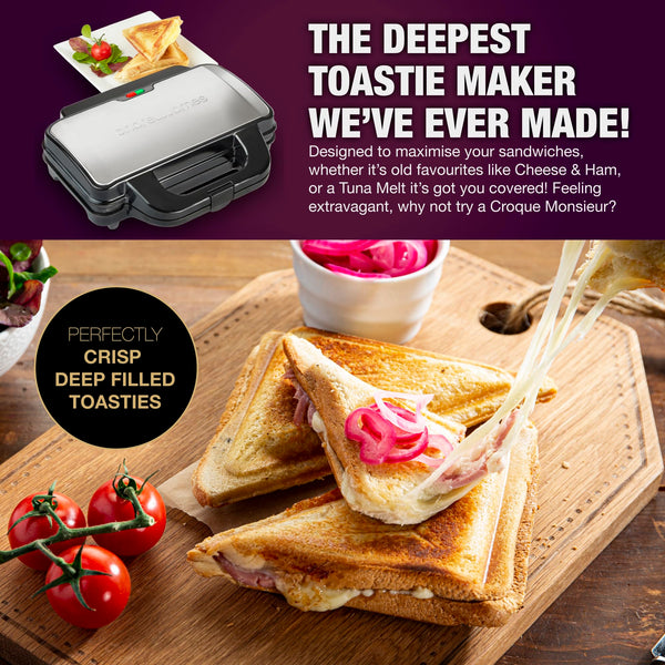 Andrew James Electric Deep Fill Toasted Sandwich Maker Grill, 4 Slice Triangle Press with Cool Touch Handle, Non-Stick Plates for Thick Cheese