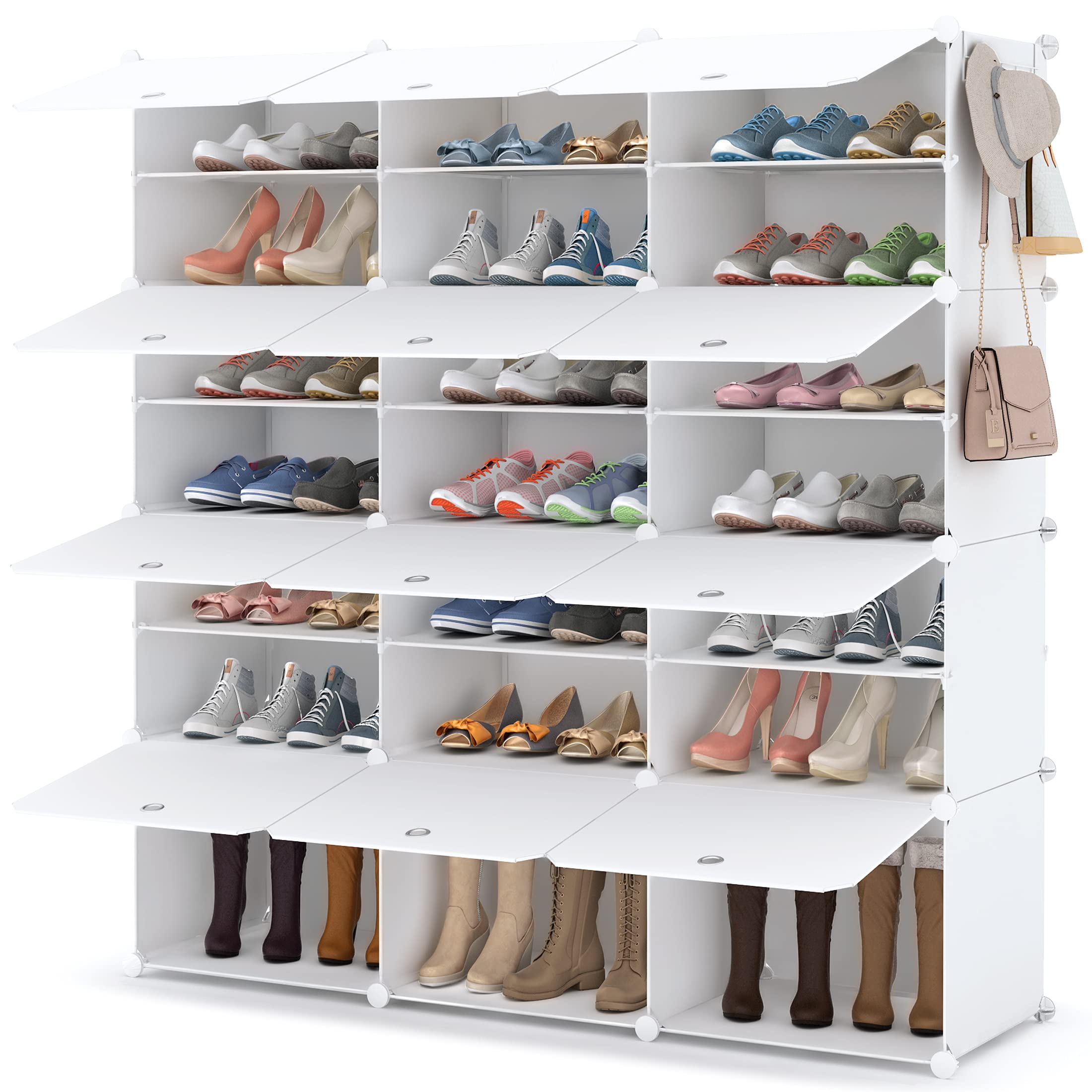 HOMIDEC Shoe Storage, Oversized 2 x 7 Tier Shoe Rack Organiser to 28 Pair Shoes, Multifunctional Dust-proof Shoe Storage Cabinet for All Kinds of Shoes, Books, Toys and Clothing