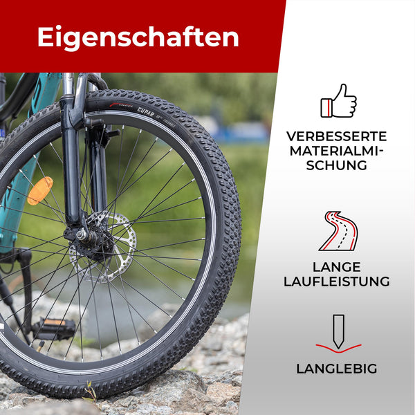 Fincci Pair 26 Inch Bike Tyres - Set Foldable Mountain Tyres 26 x 2.125 with 26 inch Inner Tube Schrader Bicycle Valve for MTB/Cross Country, Road