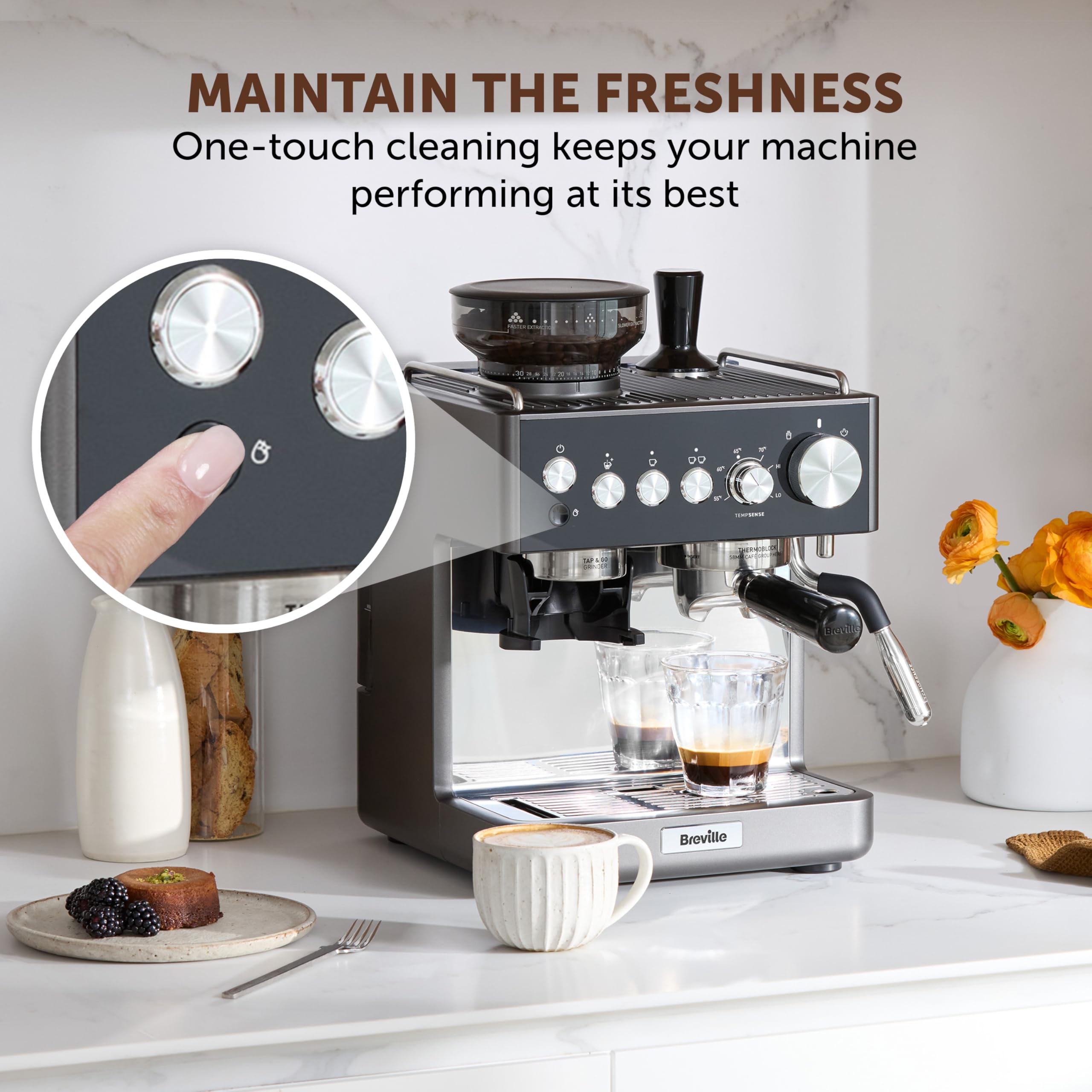 Breville Barista Max Espresso Machine | Latte & Cappuccino Coffee Maker with Integrated Bean Grinder & Steam Wand | 2.8 L Water Tank | 15 Bar Italian Pump | Stainless Steel