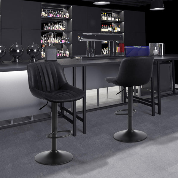 Youhauchair Bar Stools Set of 2, Swivel Counter Height Barstools with Back, Adjustable PU Leather Bar Chairs, Modern Armless Kitchen Island Stool, Black