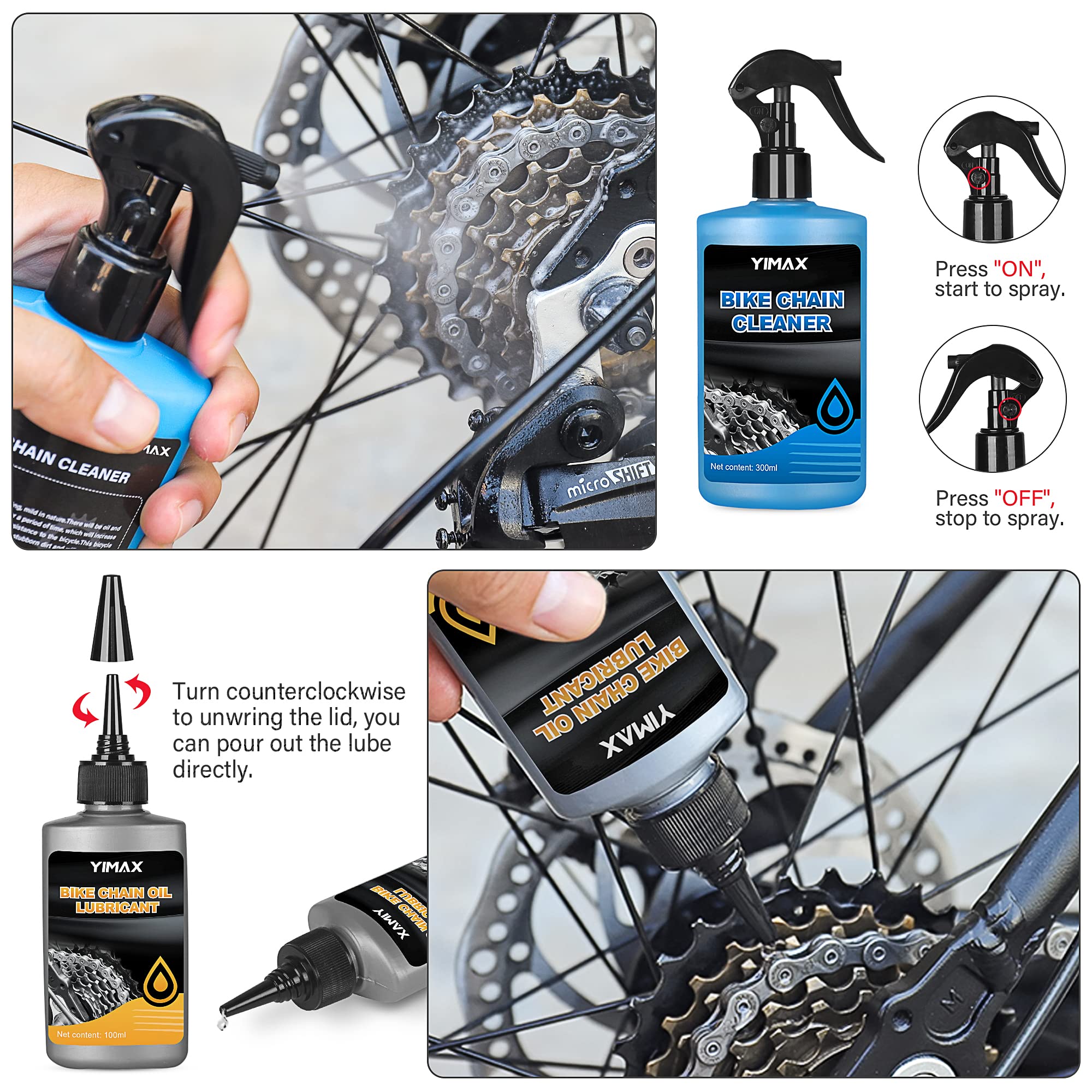 Bike Cleaner, Bicycle Cleaning Kit, YIMAX 6 in 1 Bicycle Cleaner Kit 300ml Cleaning Spray, 100ml Chain Lube and Brushes, Suitable for All Types of Bicycle. Great Gift For Bicycle Lovers