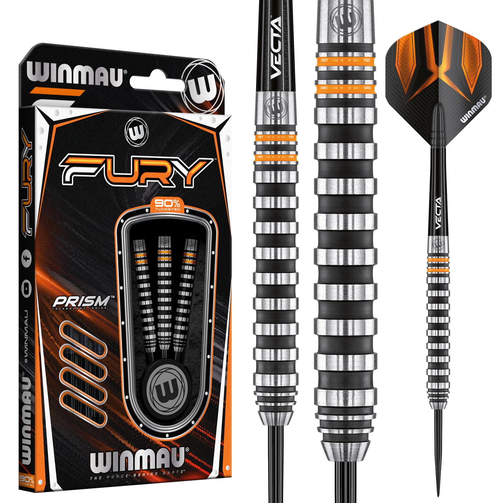 WINMAU Fury 22-28 Gram Tungsten Darts with Prism Flights and Vecta Shafts (Stems)