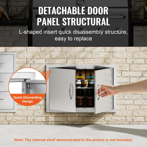 VEVOR BBQ Access Double Outdoor Kitchen Door, 711x482 mm Stainless Steel Flush Mount, Wall Vertical With Handles, for BBQ Island, Grilling Station,