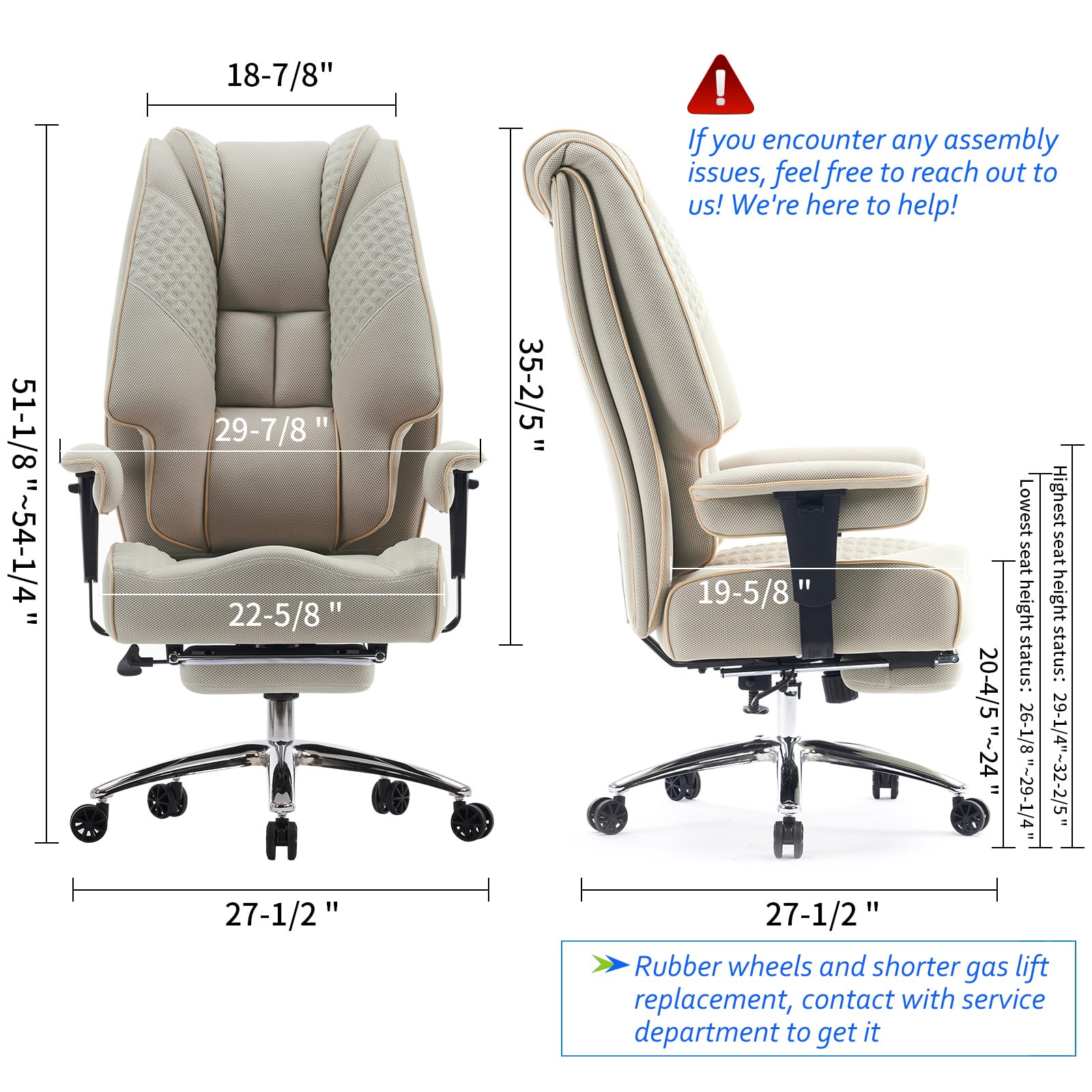 EXCEBET Ergonomic Office Chair – High Back PU Leather Executive Desk Chair with Adjustable Armrests, Swivel Computer Chair for Home/Office, Heavy Duty Support up to 400 lbs