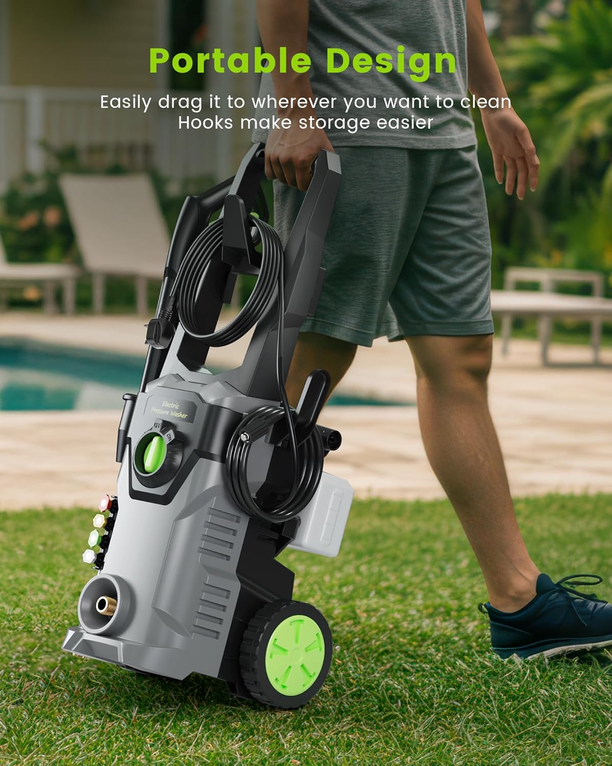 ETOOLAB Pressure Washers, 160Bar 450L/H Electric Power Washers with Foam Cannon, 4 Nozzles, 15M Total Long High Pressure Washer for Cars, Fences, Patios, Decks, Patios and Driveway
