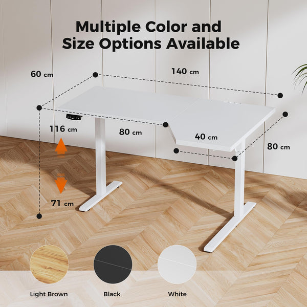 Agilestic L-Shaped Electric Standing Desk, 140cm Height Adjustable Sit-Stand Desk for Home Office, Ergonomic Computer Desk with Spliced Board, White