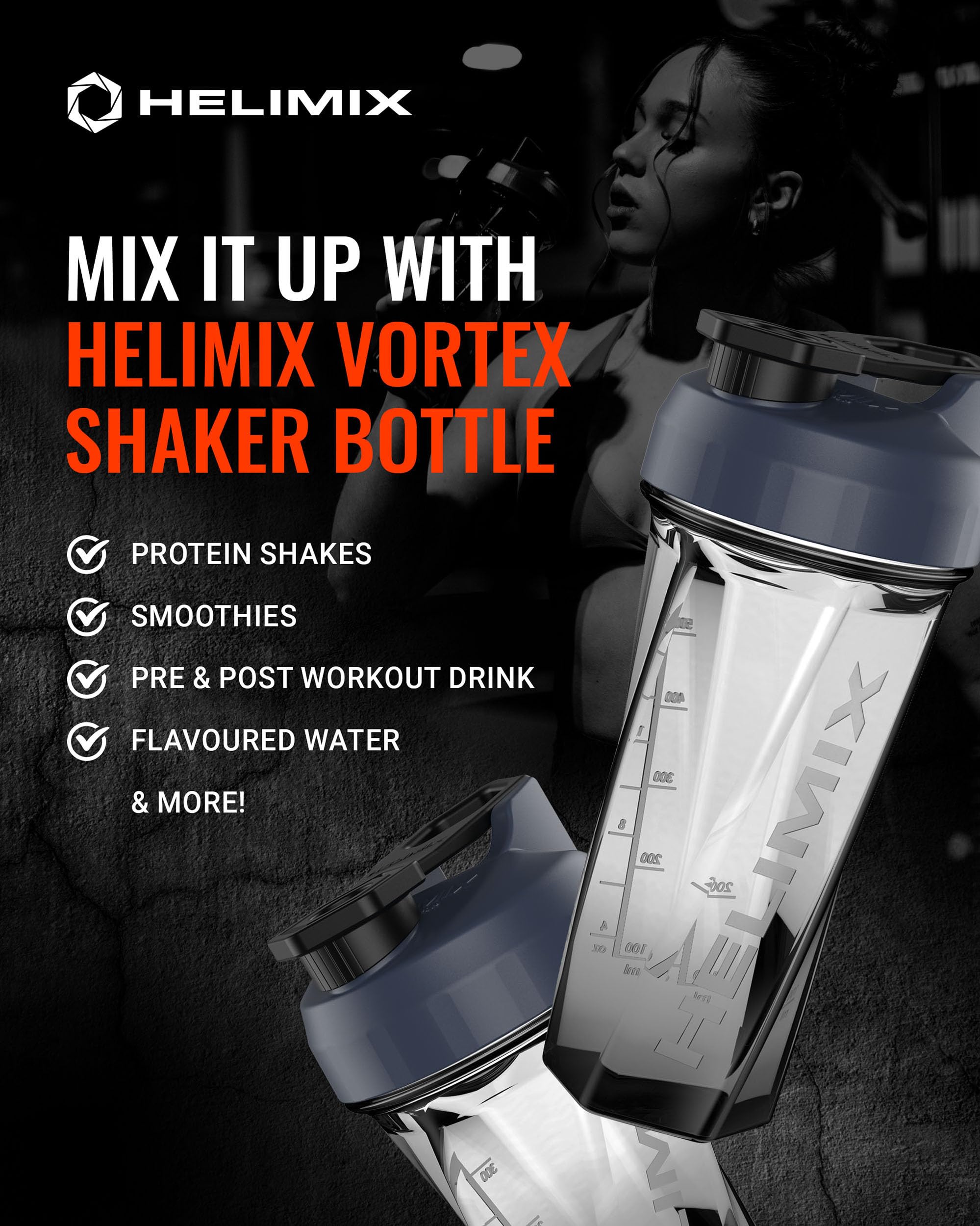 Helimix 2.0 Vortex Blender Shaker Bottle 828 ml - No Blending Ball or Whisk - USA Made - Portable Pre Workout Whey Protein Drink Cup - Mixes Cocktails Smoothies Shakes - Top Rack Safe