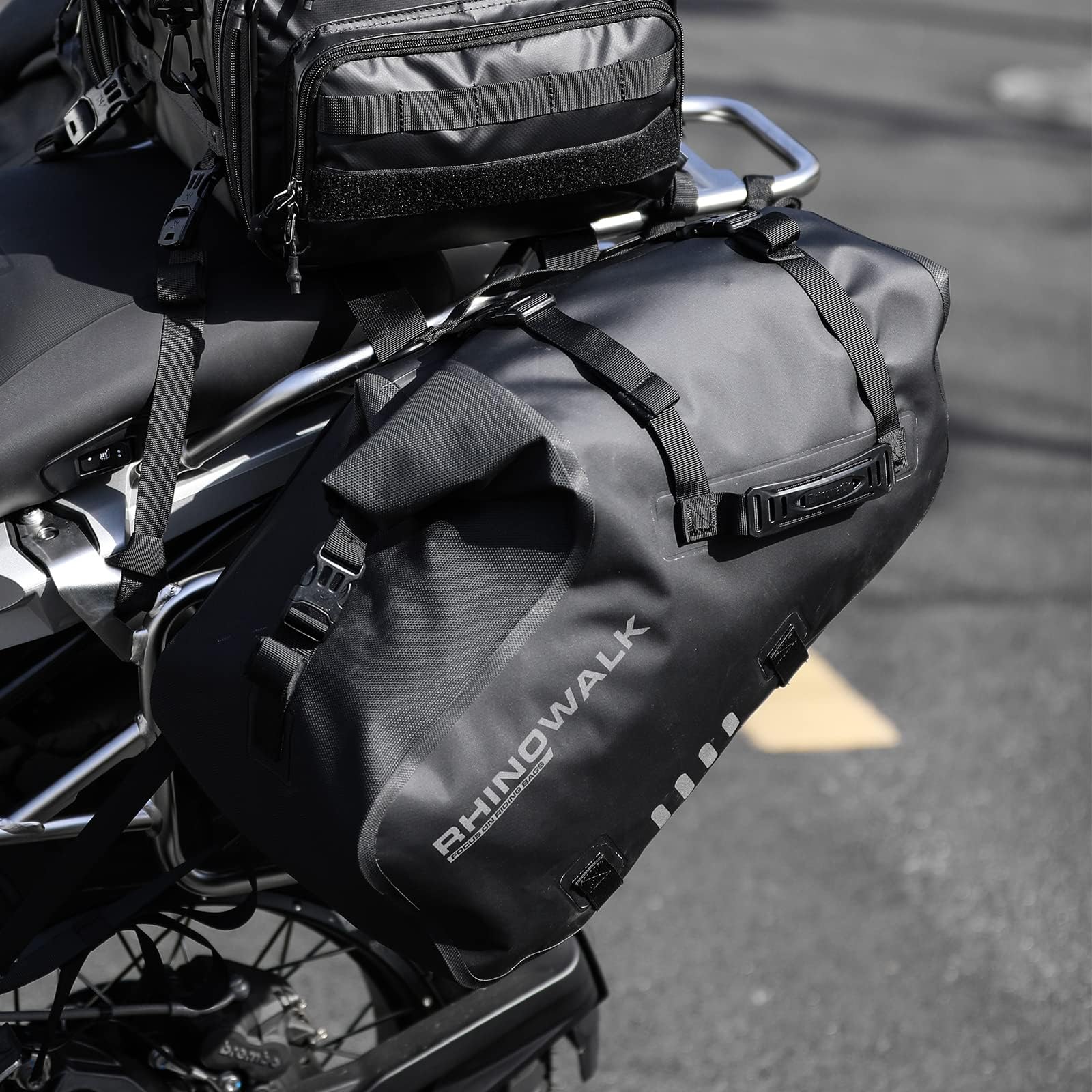 Rhinowalk Motor Pannier Bag Motorcycle Seat Bag Waterproof Travel Luggage Expandable19-26L, Black (MT4026)
