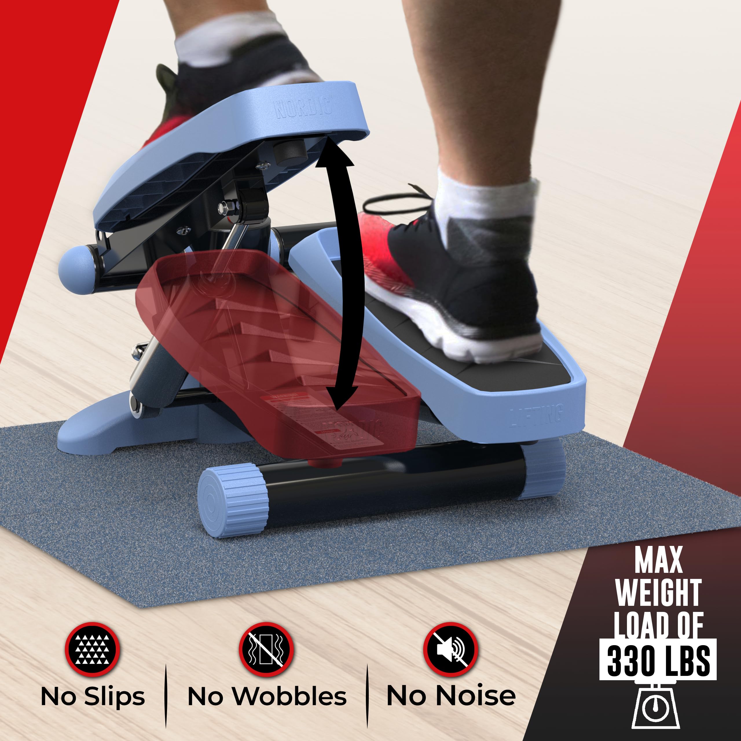 Nordic Lifting Mini Stepper & Stair Climber Machine - w/Resistance Bands Set & Non-Slip Foot Pads - Durable Construction with 330 LBS Weight Capacity
