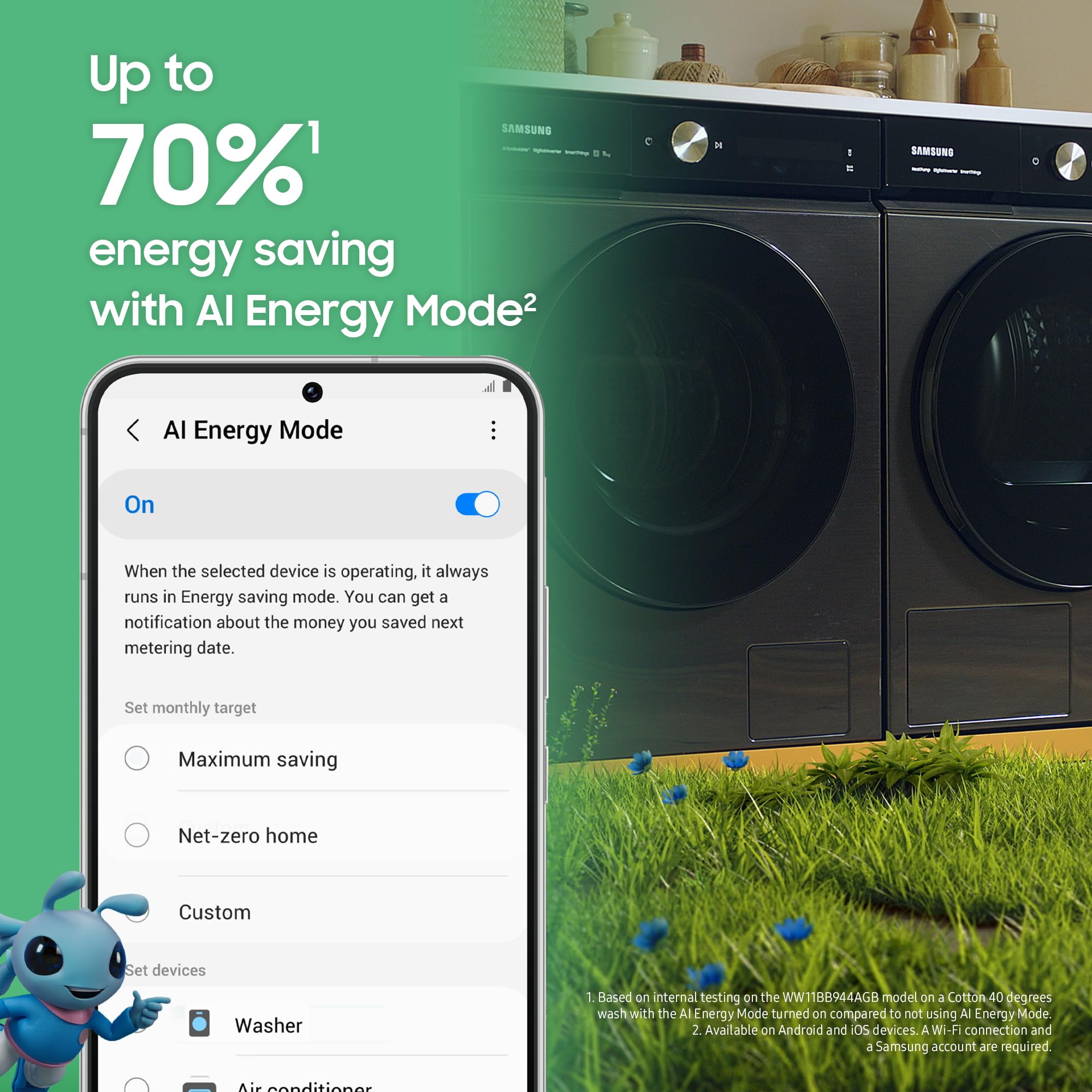 Samsung Series 6 AI Energy Washing Machine, 9kg, 1400rpm, White, WW90DG6U25LEU1