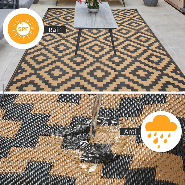 Enipate Geometric Outdoor Rugs for Patios Clearance, 152x 244cm(5x8ft) Reversible & Easy Cleaning Patio Decking Rug, Portable Comfortable Woven Garden