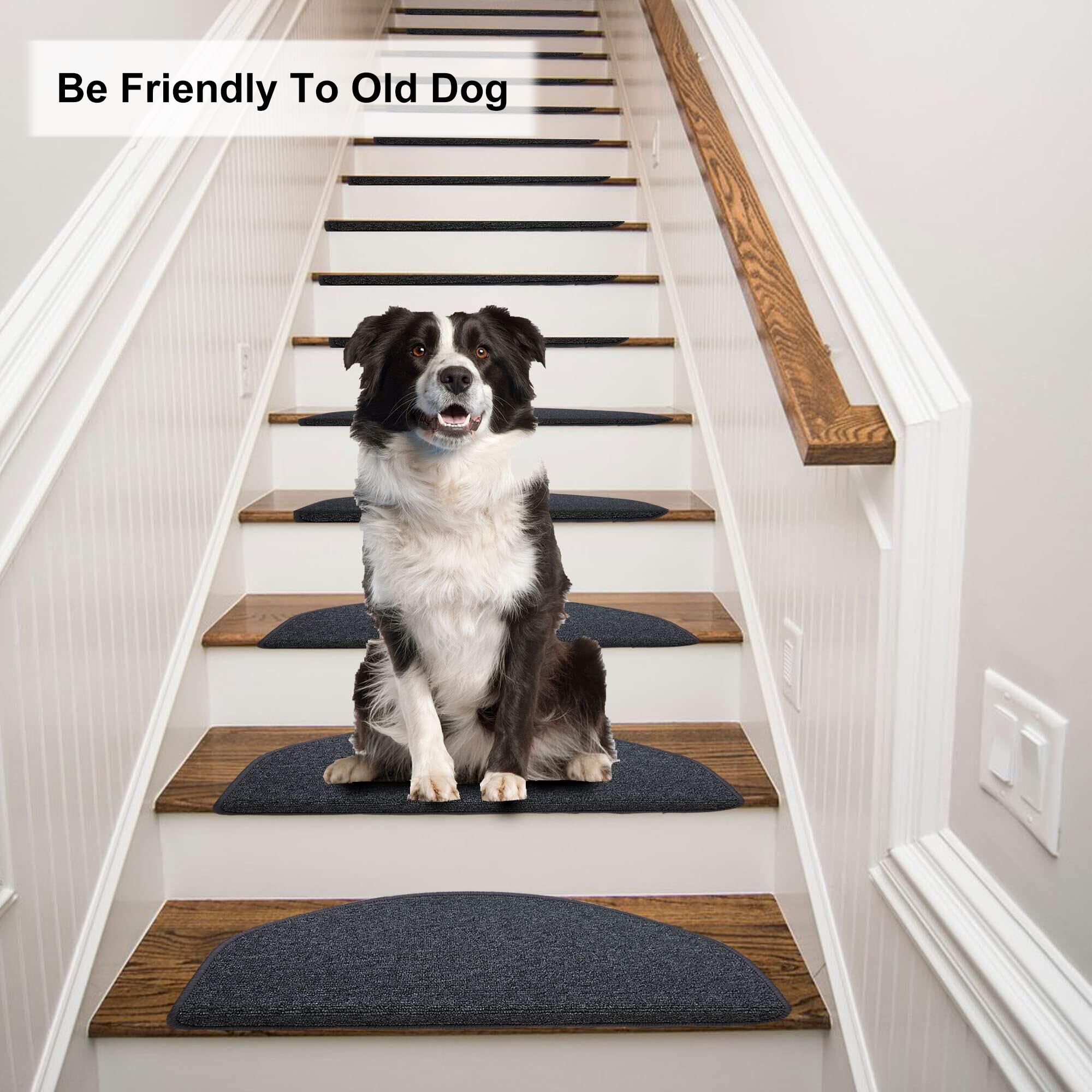 Qingbei Rina Stair Treads Carpet Non Slip,15 Packs|22 x 65cm Stair Pads Mat Rug with Safety Adhesive,Indoor Stair Runner Protector for Wooden Steps