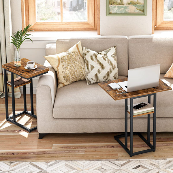 HOOBRO C Shaped Side Table, Foldable Sofa Side Table, Bedside Snack Table, Laptop Holder Table for Sofa, Small Spaces, Small Coffee Table, Living