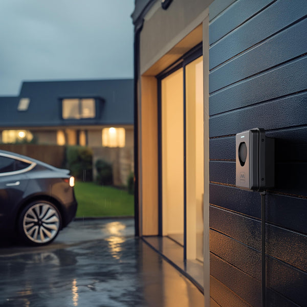 Masterplug Smart EV Home Wall Charger for Type 2 Electric and Plug-In Hybrid Vehicles, Tethered with 5m Cable, Mode 3, App Control, Solar Charging, Single Phase, Black, IP55, 7.4kW, 32A, EVCM3ST7B-MP