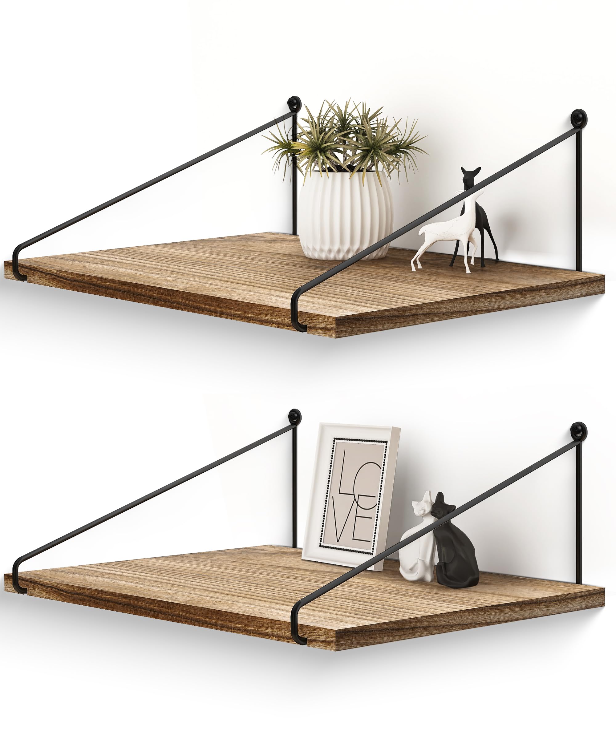 Afuly Wide Rustic Floating Shelves Deep Wooden 12 inch Wall Shelf Large Wall Organizer Storage Shelves with Bracket for Bedroom, Bathroom, Living