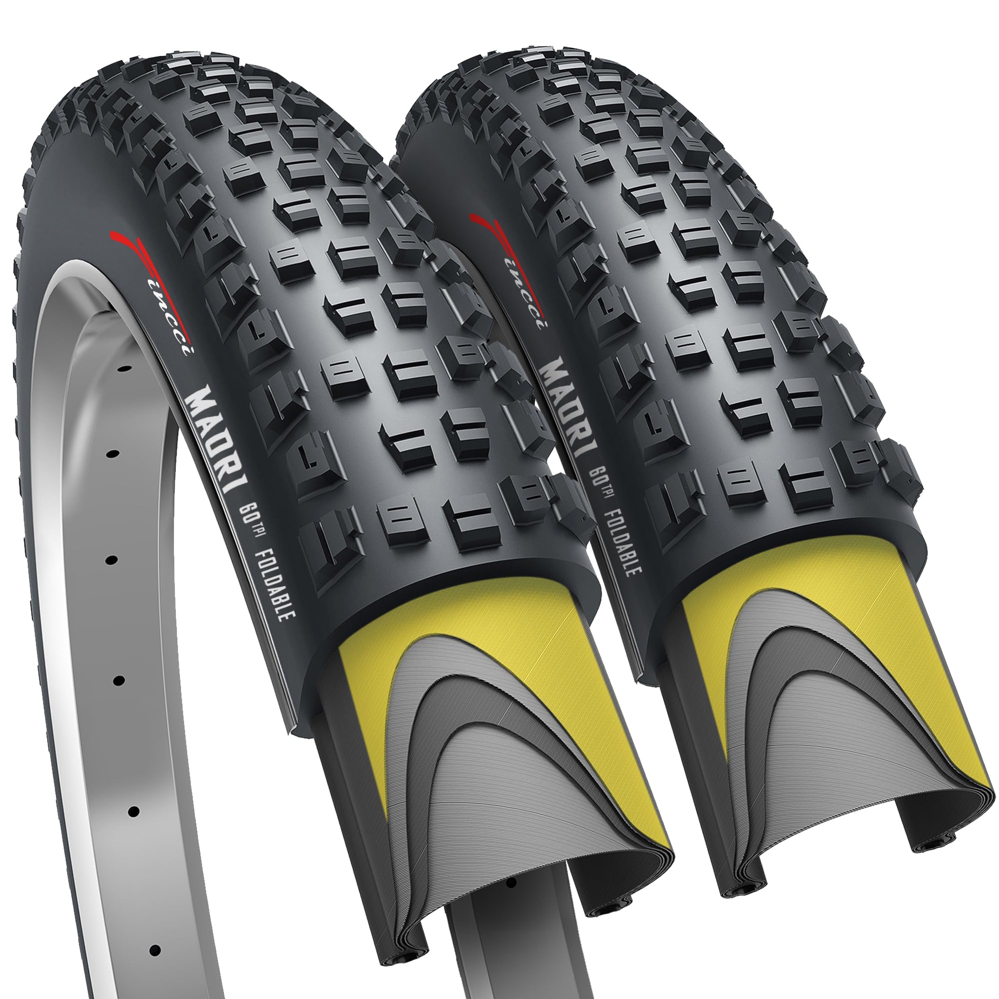 Fincci Bicycle Tyres MTB 29 x 2.25 Inch - Pair Foldable Tires 29 inches 60 TPI with 1mm Nylon Puncture Protection for Cycle on Mountain & Electric &