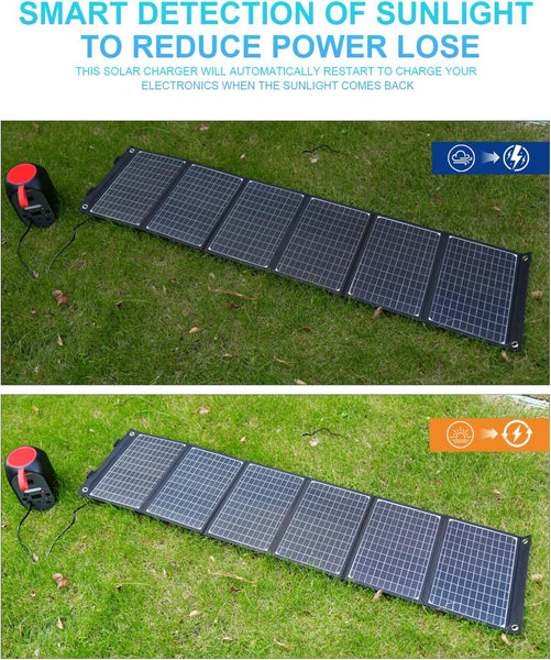 ELECAENTA 60W Foldable Solar Panel ETFE Solar Charger USB-C PD45W QC3.0 DC 18V for Portable Solar Generator Power Station Smartphones Outdoor Power Backup Waterproof Dustproof, 1.6KG