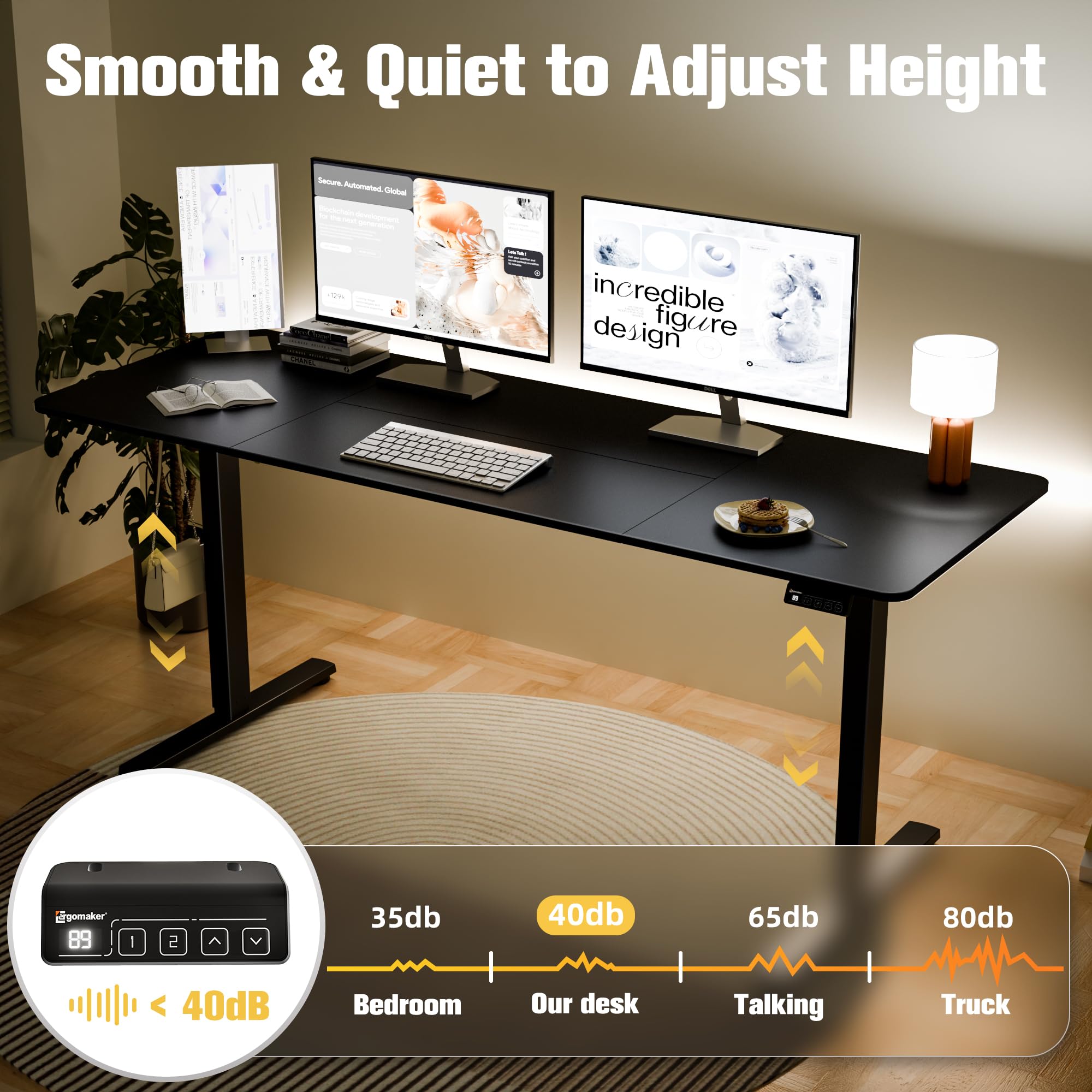 ERGOMAKER Electric Height Adjustable Standing Desk 80x60cm (31.5"x23.6"), Sit Stand Desk with Splicing Top for Home Office (Black Frame + Black Desktop)