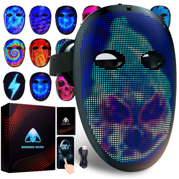 megoo LED Mask with Bluetooth Design Customized Programmable by APP,Halloween LED Luminous Mask for Costume Halloween DJ Masquerade Rave Cosplay Birthday Party