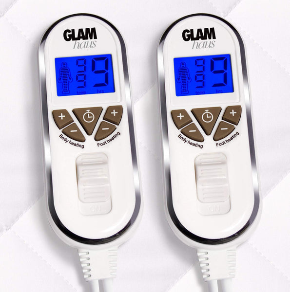 GlamHaus Super King Size Electric Blanket Dual Control - Fitted Mattress Fitted Bed Under Cover With Elasticated Skirt - Premium White Diamond Quilted