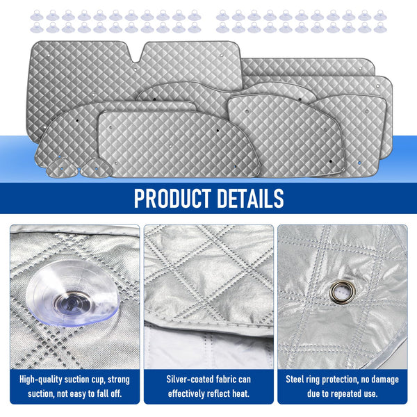 MaxAwe 8Pcs Internal Thermal Blind Set Fits for VW T5/T6 LWB, Luxury Sunshade Wrap Cover Kit, Window Front Screen Cover, Summer Uv Sun Blind & Winter Insulation Cover for VW Campervans & Motorhome