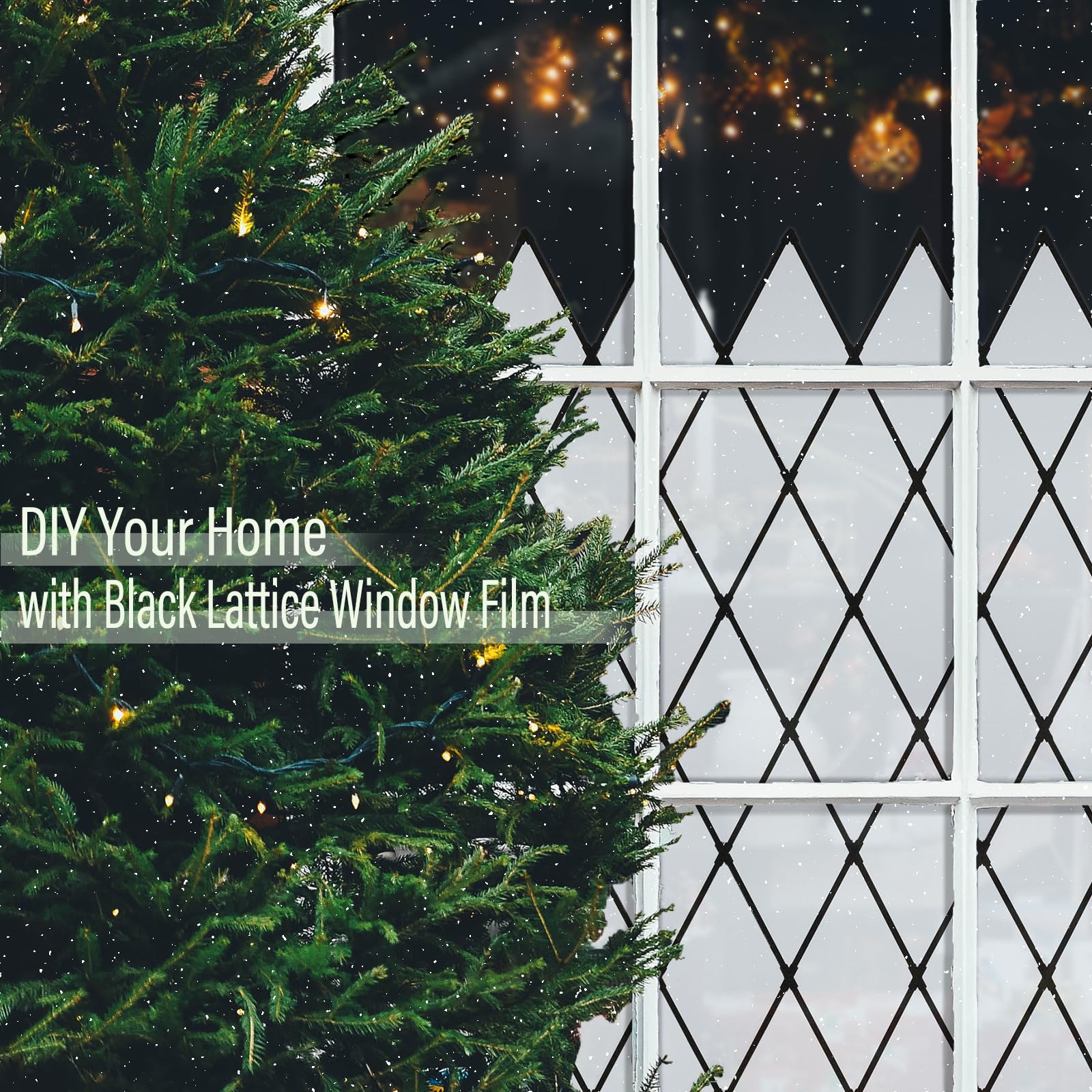 FEOMOS Black Lattice Window Film Static Window Clings Frosted Window Films Privacy Glass Door Sticker Decorative Window Cover Removal Anti-UV 90x300cm