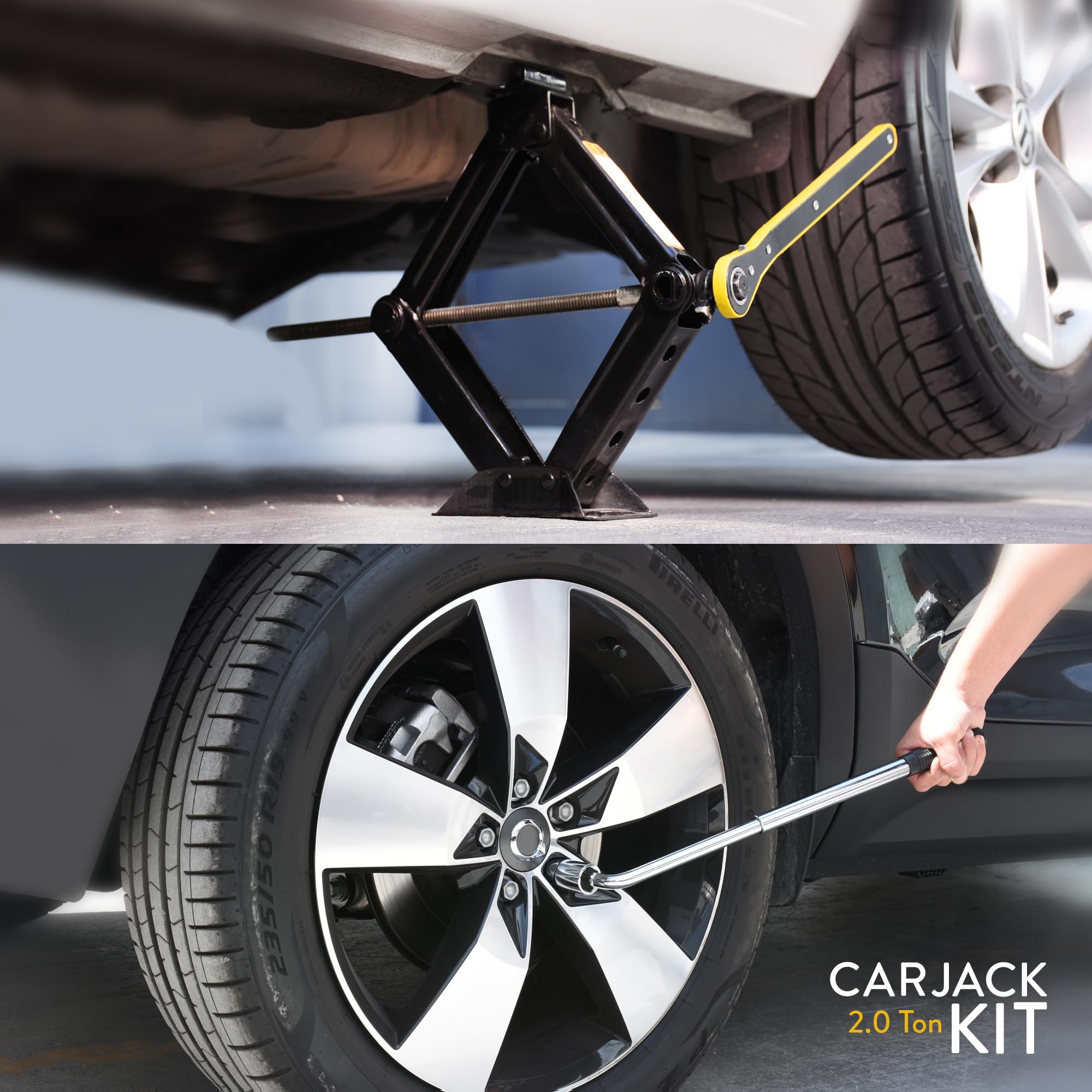 Car Jack Kit | Scissor Jack for Car 1.5 Ton (3,300 lbs) - Tire Jack Tool Kit | Portable, Ideal for SUV and Auto - Universal Emergency Kit with Lug Wrench | Heavy Duty Material