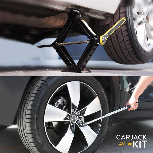 Car Jack Kit | Scissor Jack for Car 1.5 Ton (3,300 lbs) - Tire Jack Tool Kit | Portable, Ideal for SUV and Auto - Universal Emergency Kit with Lug Wrench | Heavy Duty Material