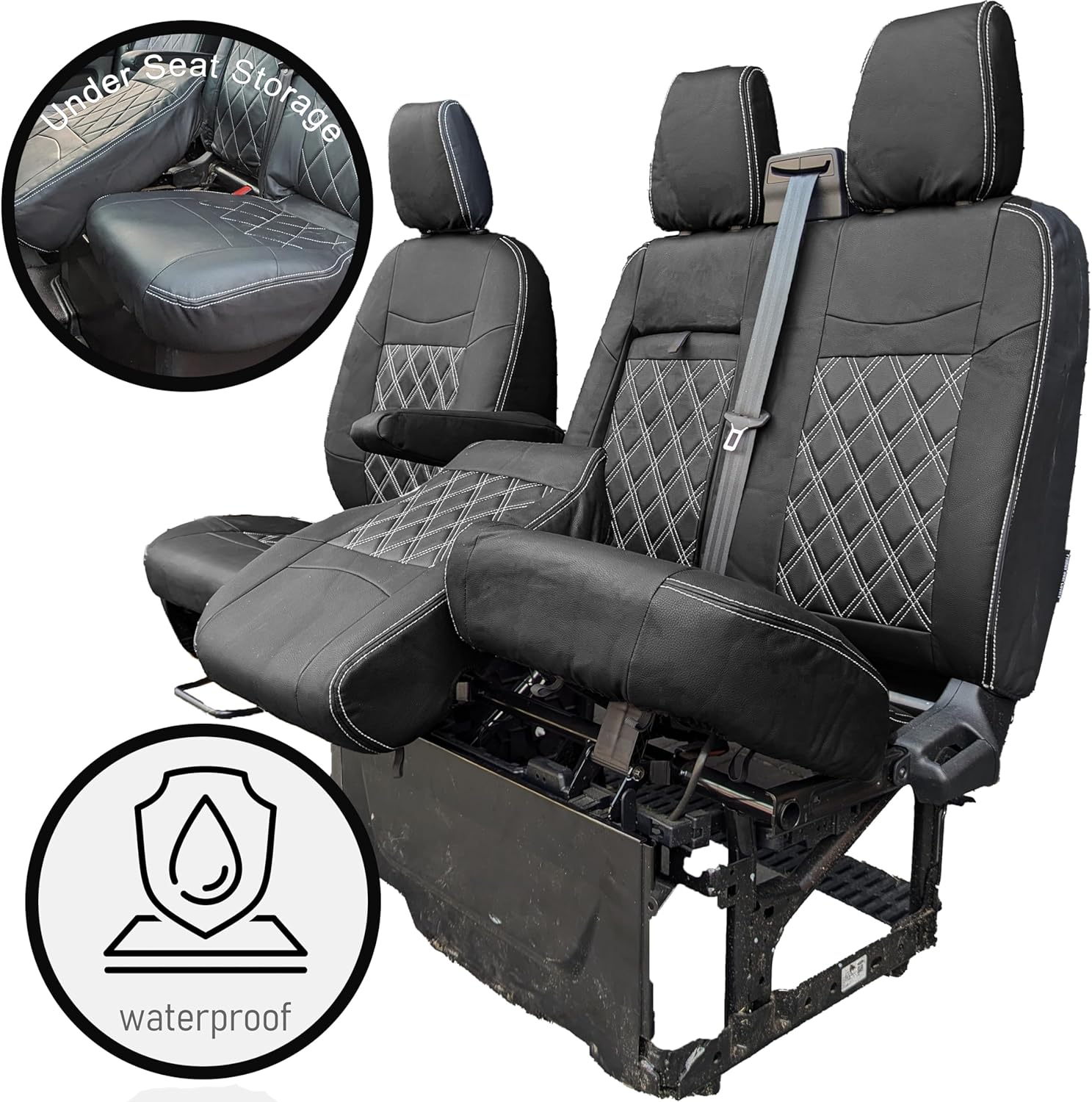 Seat Covers to fit the Ford Transit Custom 2013 to 2023 | Tailored Driver & Double Passenger | Leather Style to Fit the Ford Transit Custom Seat Covers