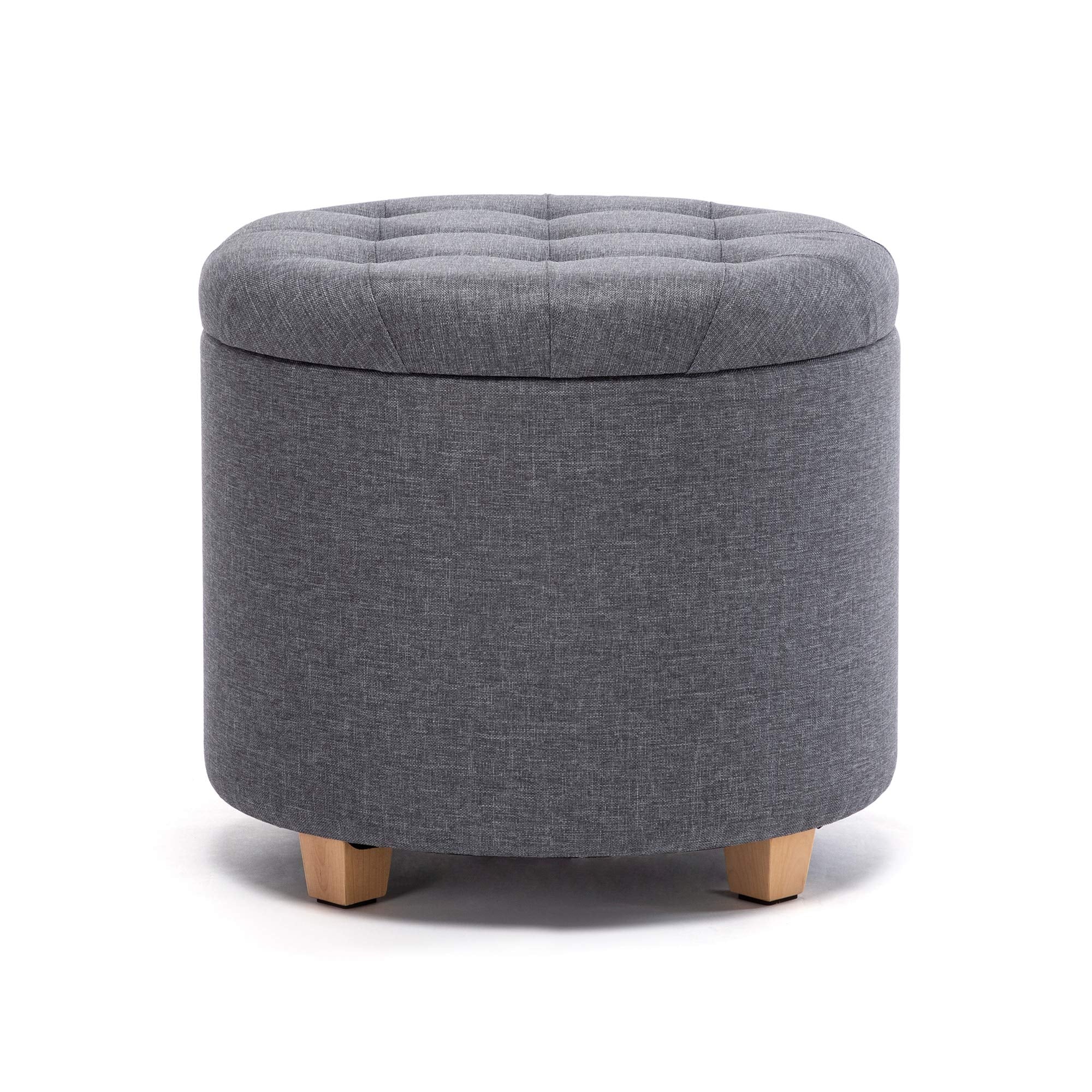 HNNHOME 45cm Round Linen Padded Seat Ottoman Storage Stool Box, Footstool Pouffes Chair with Lids (Lava)